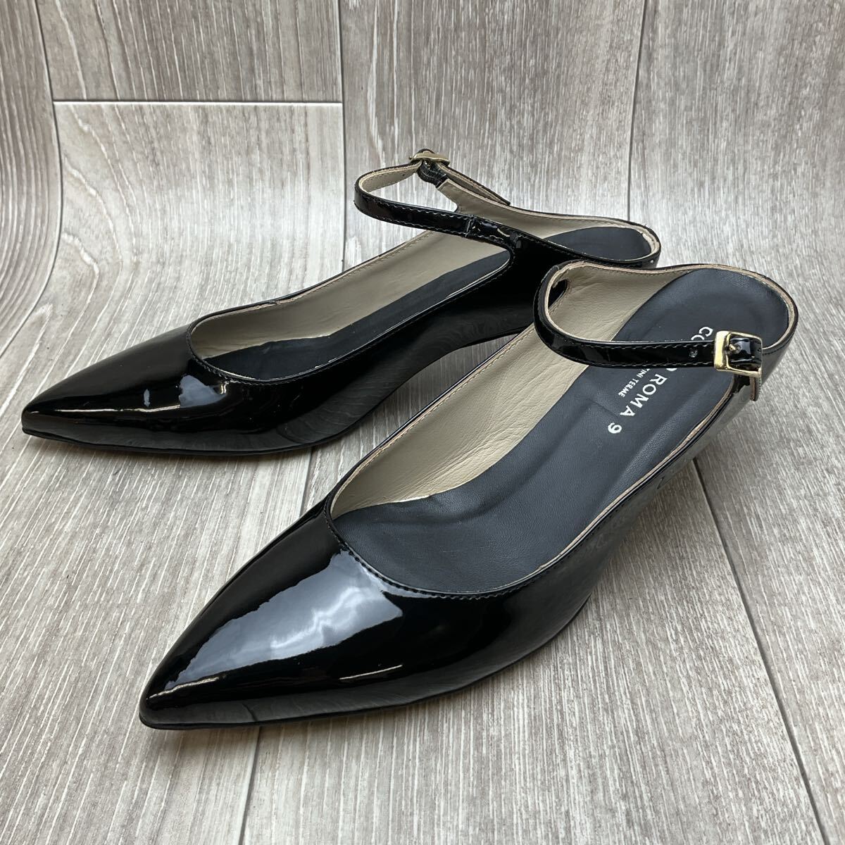 【アウトレット】CORSO ROMA,9◆エナメルストラップミュール◆サイズ38(24.0cm)◆ブラック パンプス イタリア製 婦人靴 黒拍卖