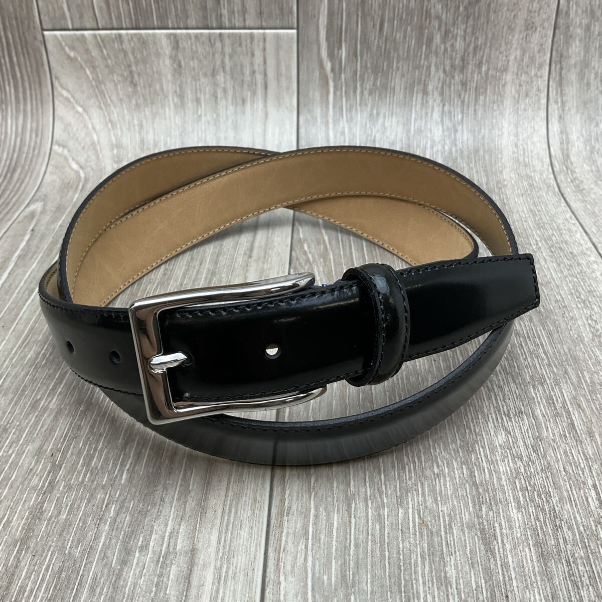 【アウトレット】MADE IN ITALYガラスレザーベルト◆ブラック黒 紳士メンズ イタリア製 30mm ビジネススーツ フォーマル冠婚葬祭牛革拍卖