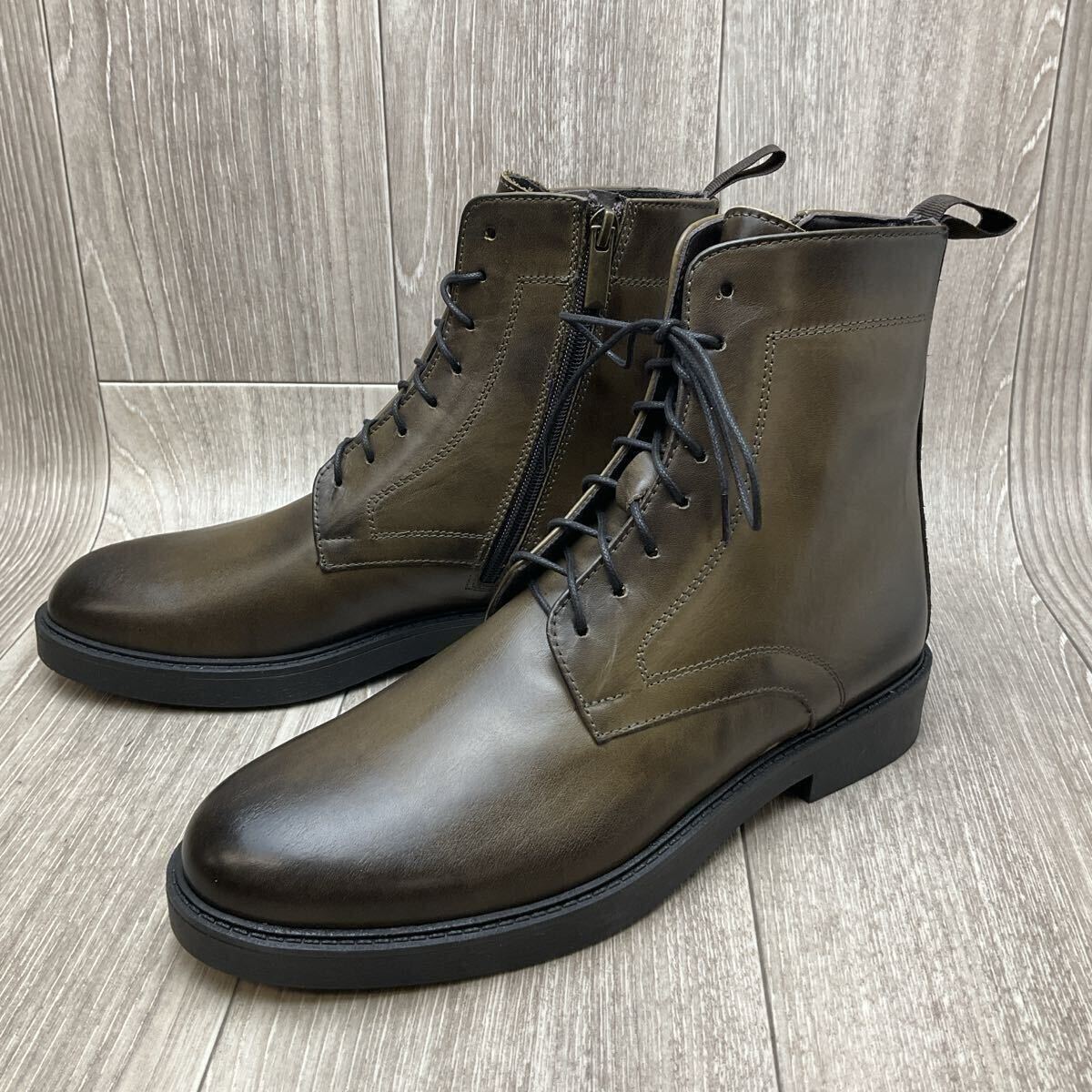 【アウトレット】Orobianco◆レースアップレザーブーツ◆カーキ◆サイズ40(25.0cm) 紳士革靴ビジカジ イタリア製 おしゃれ ミリタリー拍卖