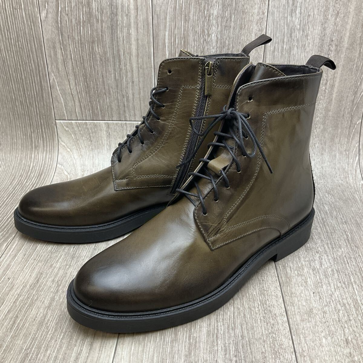 【アウトレット】Orobianco◆レースアップレザーブーツ◆カーキ◆サイズ41(25.5cm) 紳士革靴ビジカジ イタリア製 おしゃれ ミリタリー拍卖