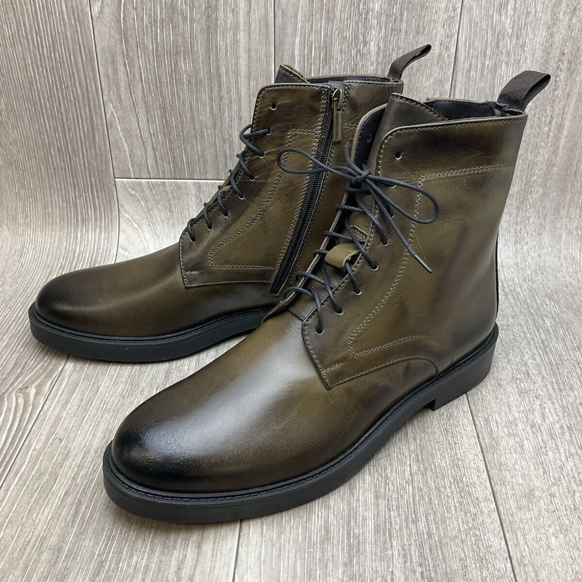 【アウトレット】Orobianco◆レースアップレザーブーツ◆カーキ◆サイズ42(26.0cm) 紳士革靴 牛革イタリア製 ミリタリー拍卖