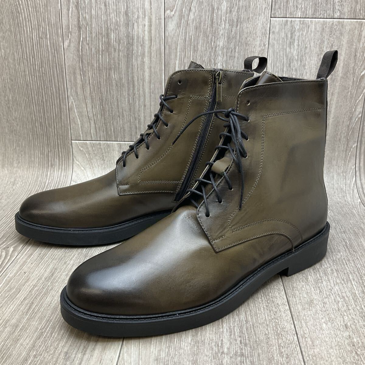 【アウトレット】Orobianco◆レースアップレザーブーツ◆カーキ◆サイズ44(27.5cm) 紳士革靴ビジカジ イタリア製 おしゃれ ミリタリー拍卖