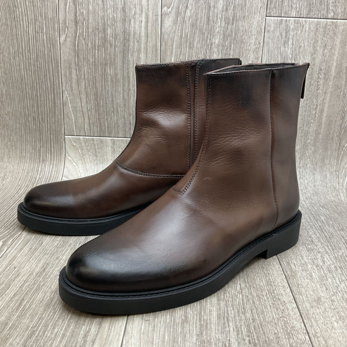 【アウトレット】Orobianco◆バックジップレザーブーツ◆ダークブラウン◆サイズ41(25.5cm) 紳士革靴ビジカジ イタリア製 濃茶拍卖