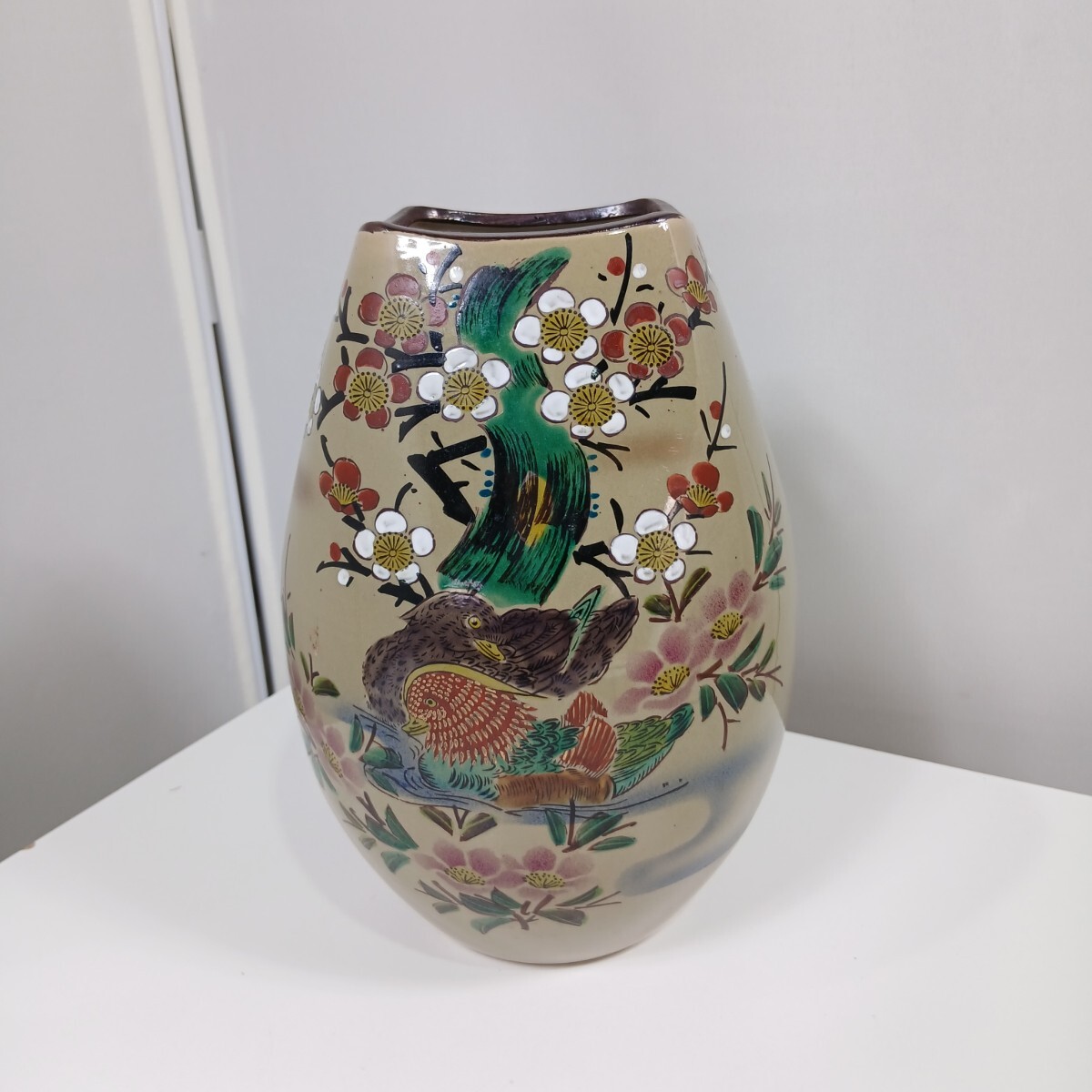 #622 九谷焼 花瓶 花器 壺 花鳥図 色絵 壷/和歌山県にて引き取り大歓迎拍卖