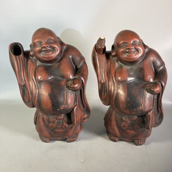 K2-389 陶器仏像/七福神/布袋 ジャンク2点まとめ 欠損あり 各高さ34㎝弱拍卖