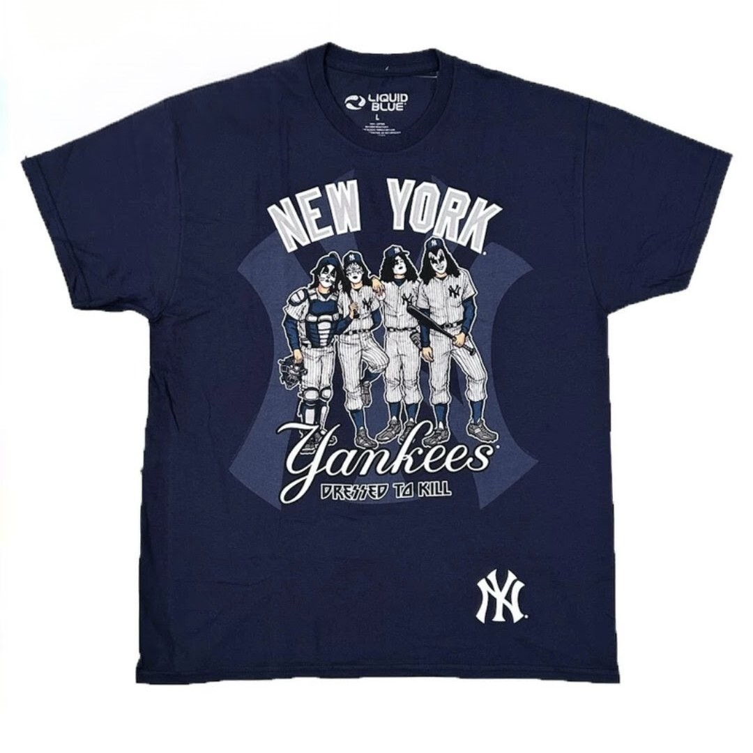 ③【B品】LIQUID BLUE MLB ニューヨーク・ヤンキース Tシャツ KISS コラボ ドレス トゥ キル ネイビー拍卖