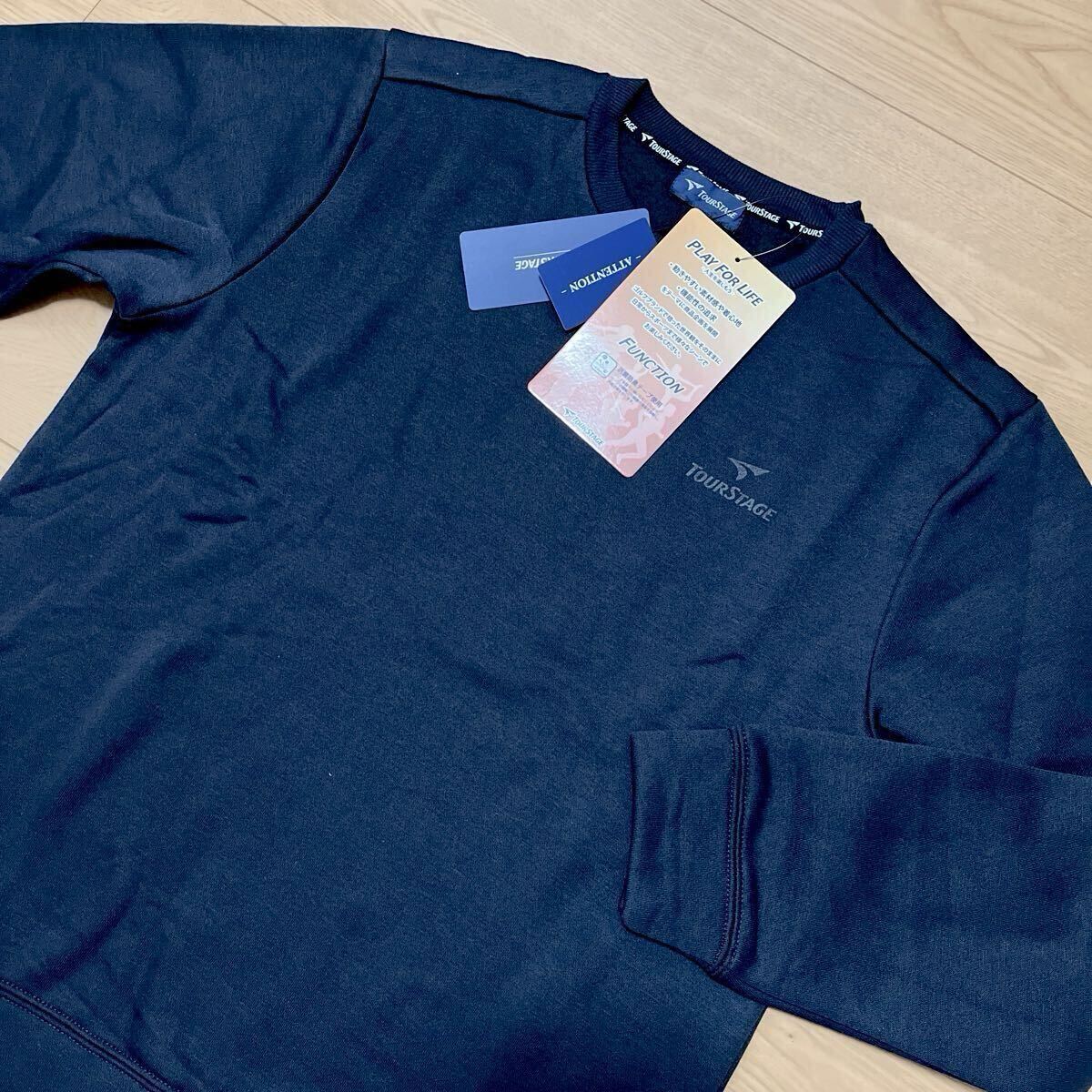 新品 TOURSTAGE ツアーステージ ゴルフ 裏起毛 長袖 トレーナー 抗菌防臭 メンズL 紺色 動きやすい拍卖