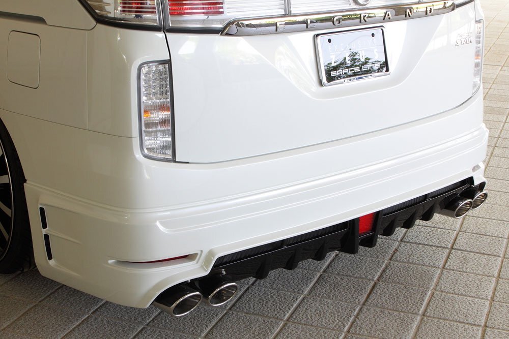 M'z SPEED リアアンダースポイラー(マフラー4本出し用) 塗分塗装 (QAB/GAE) FRP エルグランド E52系 H26.4~R2.9 ハイウェイスター MC後拍卖