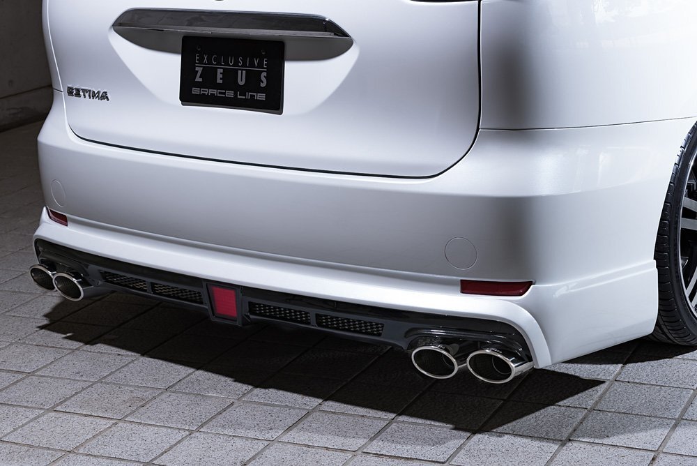 M'z SPEED リアアンダースポイラー(マフラー4本出し用) ホワイト (070) FRP エスティマハイブリッド AHR20W H28.6~R1.11 アエラス拍卖