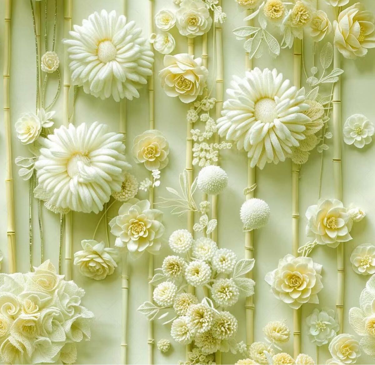 USA生地.シーチング.綿100%.幅110cm× 50cm.2412竹と花拍卖