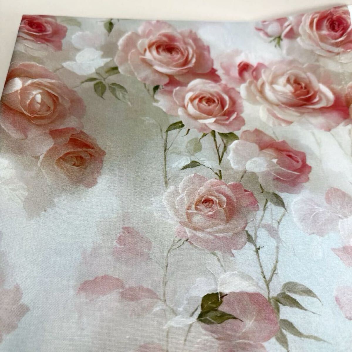 USAシーチング綿生地幅110cm×50cm.ピンク立体薔薇花拍卖