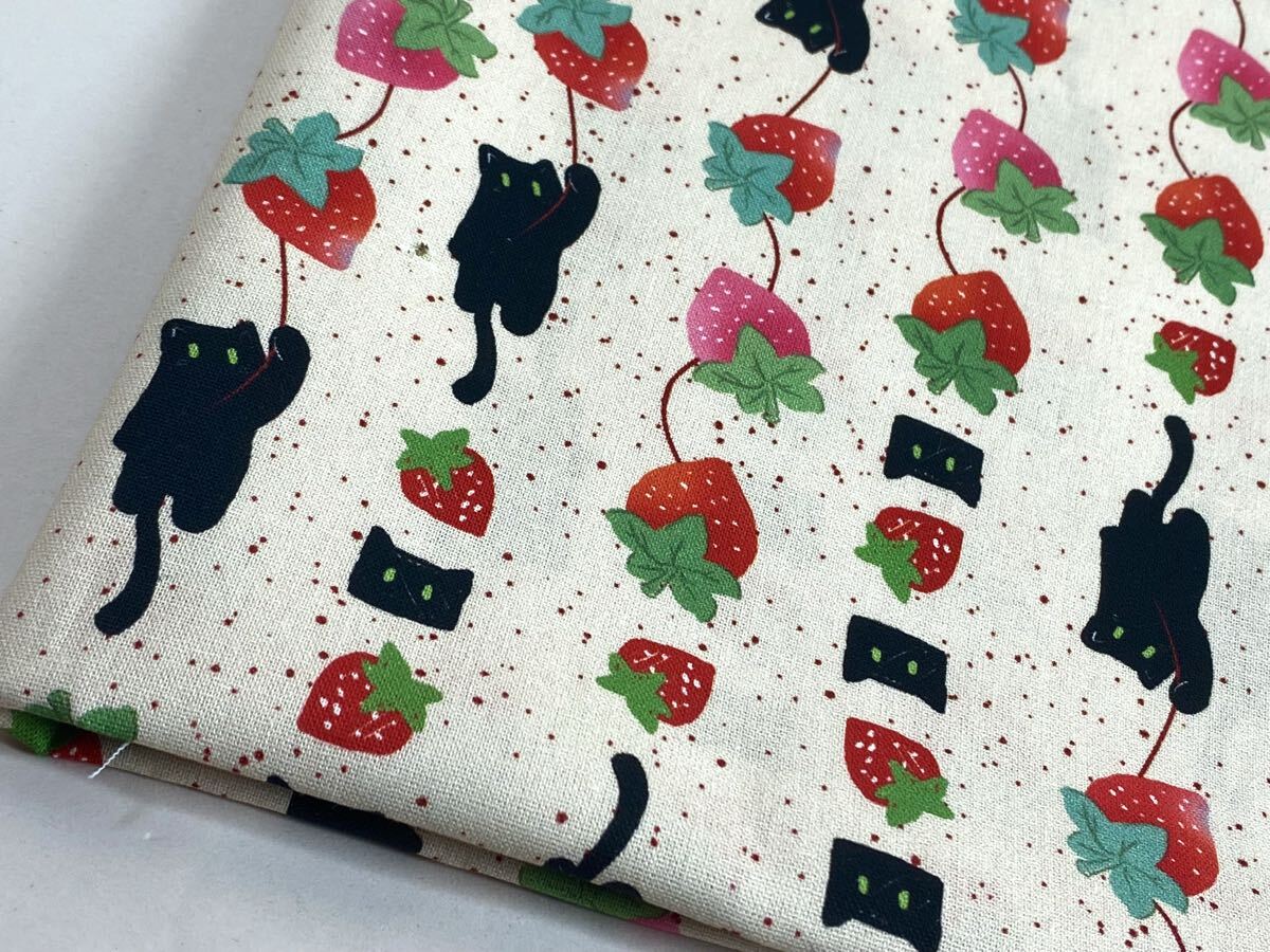 USA生地.シーチング.綿100%.幅110cm× 50cm.いちご.黒猫.7851拍卖