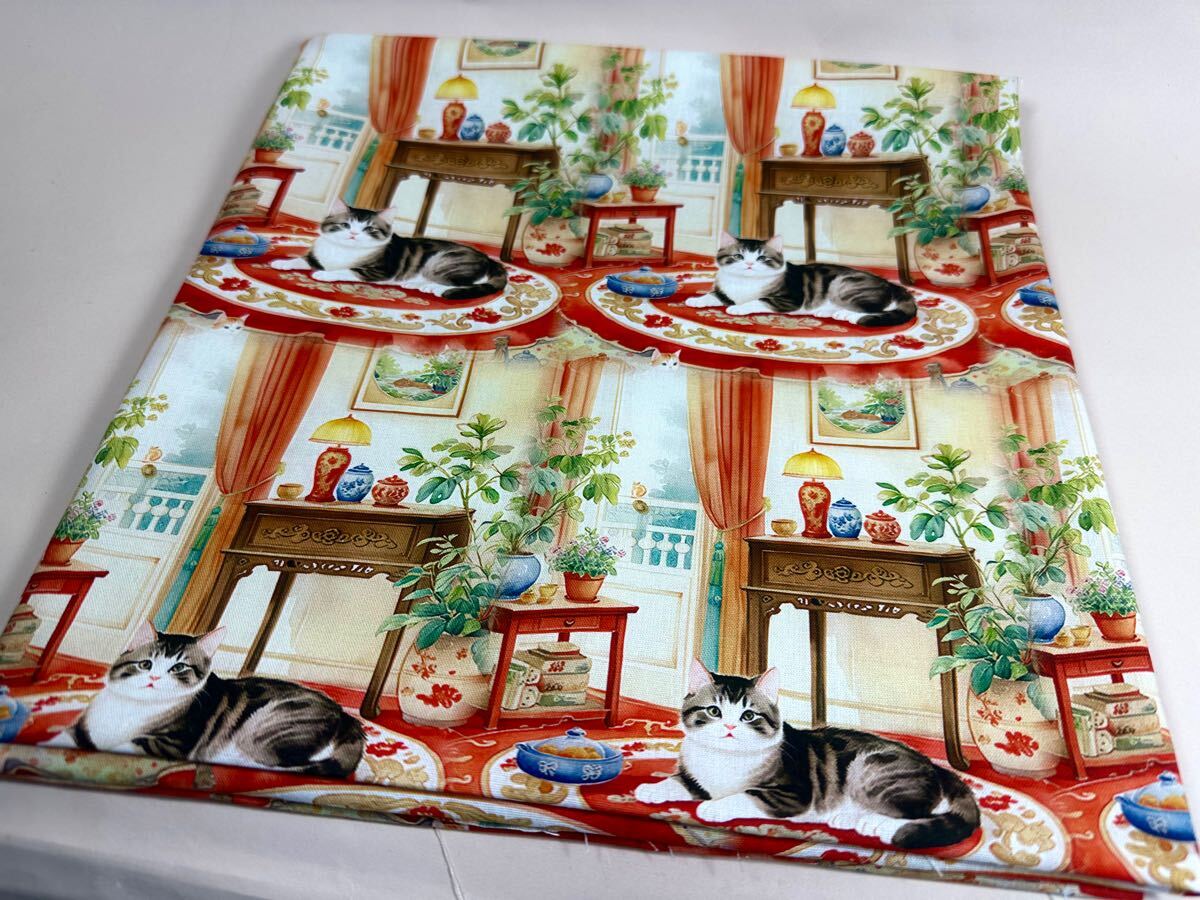 USAシーチング.綿100%生地.幅110cm×50cm.2740番猫拍卖