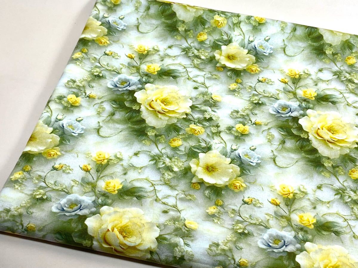 USAシーチング綿100%生地幅110cm×50cm.黄色花.1280拍卖