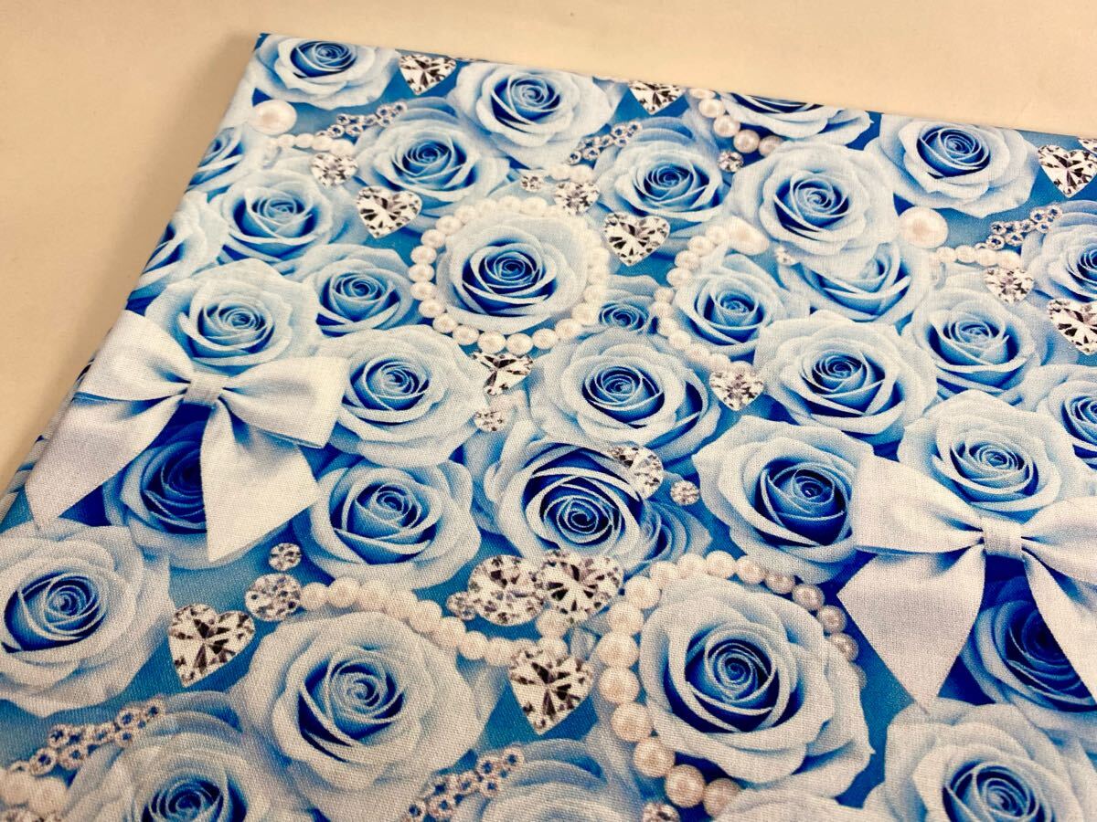 USA生地.シーチング.綿100%.幅110cm× 50cm.1081.水色薔薇拍卖