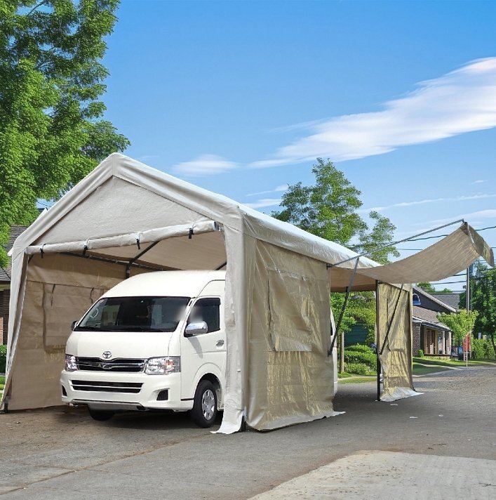 迅速配送・テント 車庫テント ガレージテント3×6m UV ガレージテント カーポート 軽自動車用 駐車 スチール製 頑丈 仮設倉庫 タープテント拍卖