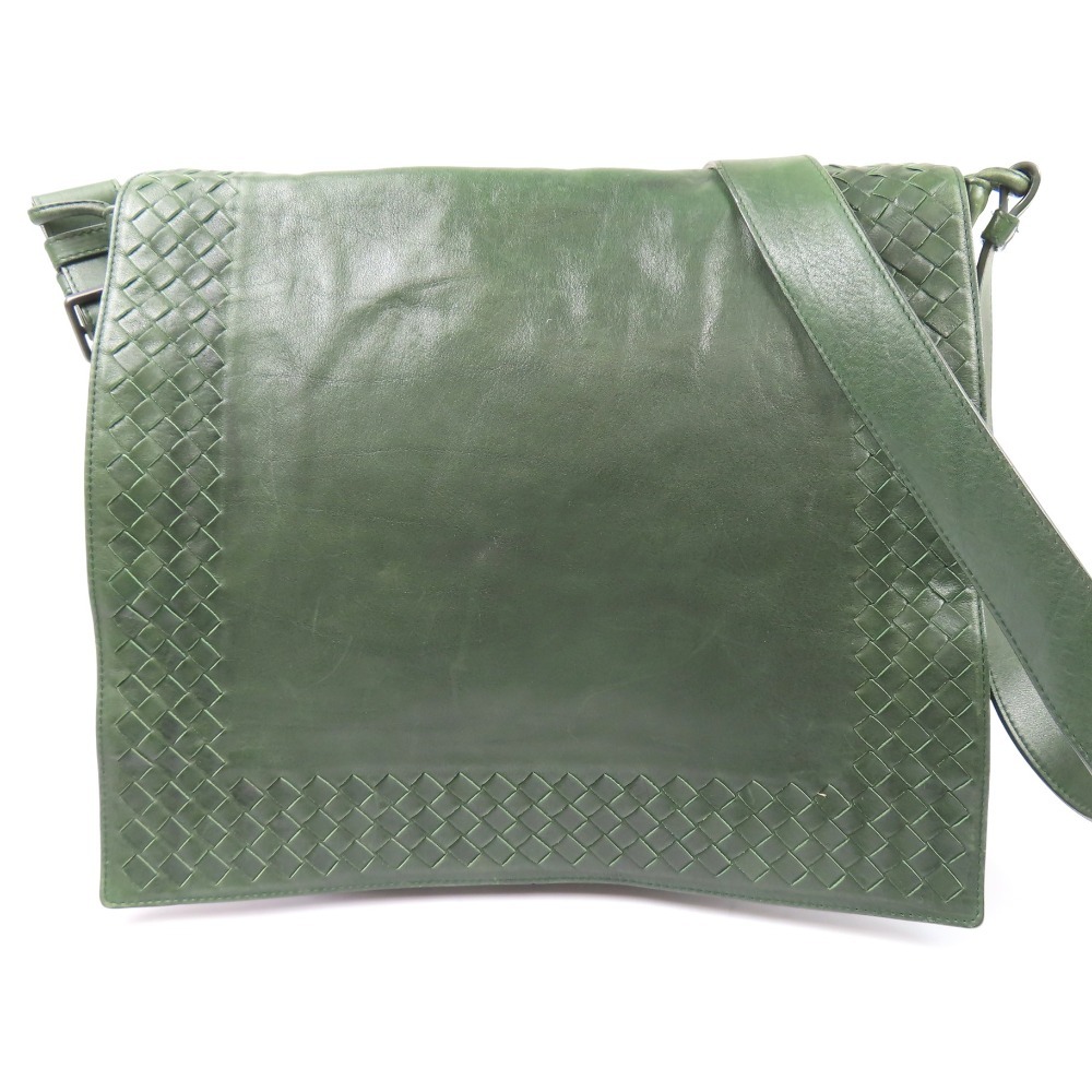 203390★1円スタート★BOTTEGAVENETA ボッテガヴェネタ イントレチャート 斜め掛けOK ショルダーバッグ カーフ ダークグリーン拍卖
