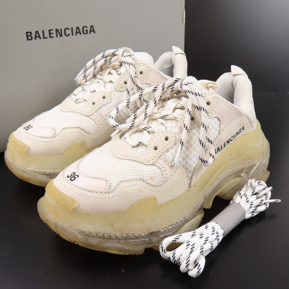 203414★1円スタート★BALENCIAGA バレンシアガ トリプルS TORIPLE S 靴 シューズ 6 24 スニーカー レザー メッシュ アイボリー拍卖