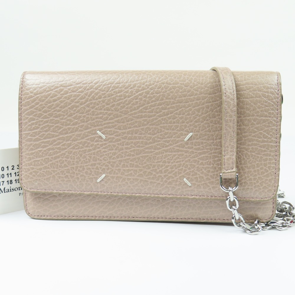 203447★1円スタート★Maison Margiela メゾンマルジェラ 極美品 チェーンウォレット 長財布 小銭入れ付き ショルダーバッグ レザー ピンク拍卖