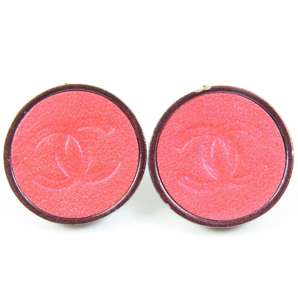 203460★1円スタート★CHANEL シャネル 新品同様美品 ココマーク 丸型 ラウンド アクセサリー ヴィンテージ イヤリング レザー ピンク拍卖