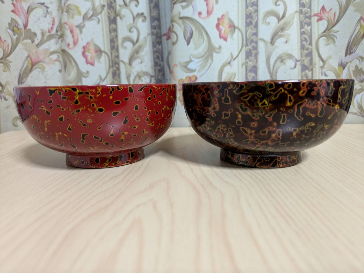 津軽塗 夫婦汁椀 唐塗 呂 赤 お椀 汁椀 2個 ペア 伝統工芸 漆器 青森 おしゃれ 新品未使用拍卖