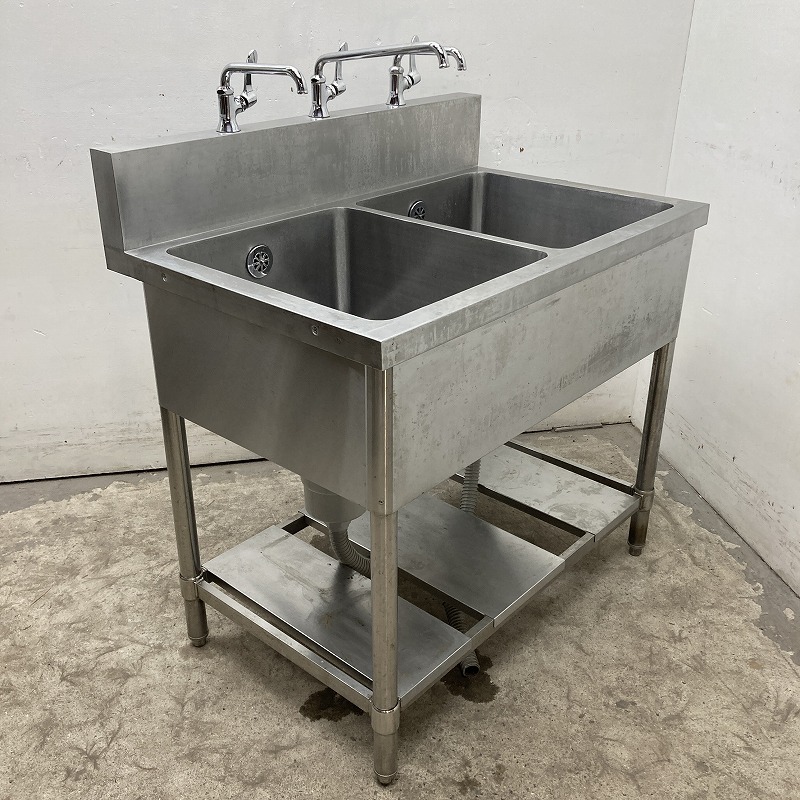 ★EJ2014 | 2槽シンク カラン付き W900×D600×H800(BG950)mm 厨房用 業務用 中古 ステンレス 流し台拍卖
