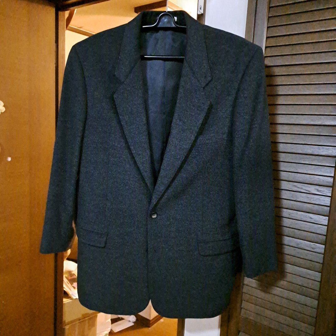 Papasパパス/カシミヤ混ウールフランネル2ボタンジャケット/カラー=チャコールグレー/サイズ=L48着用少ない美品拍卖