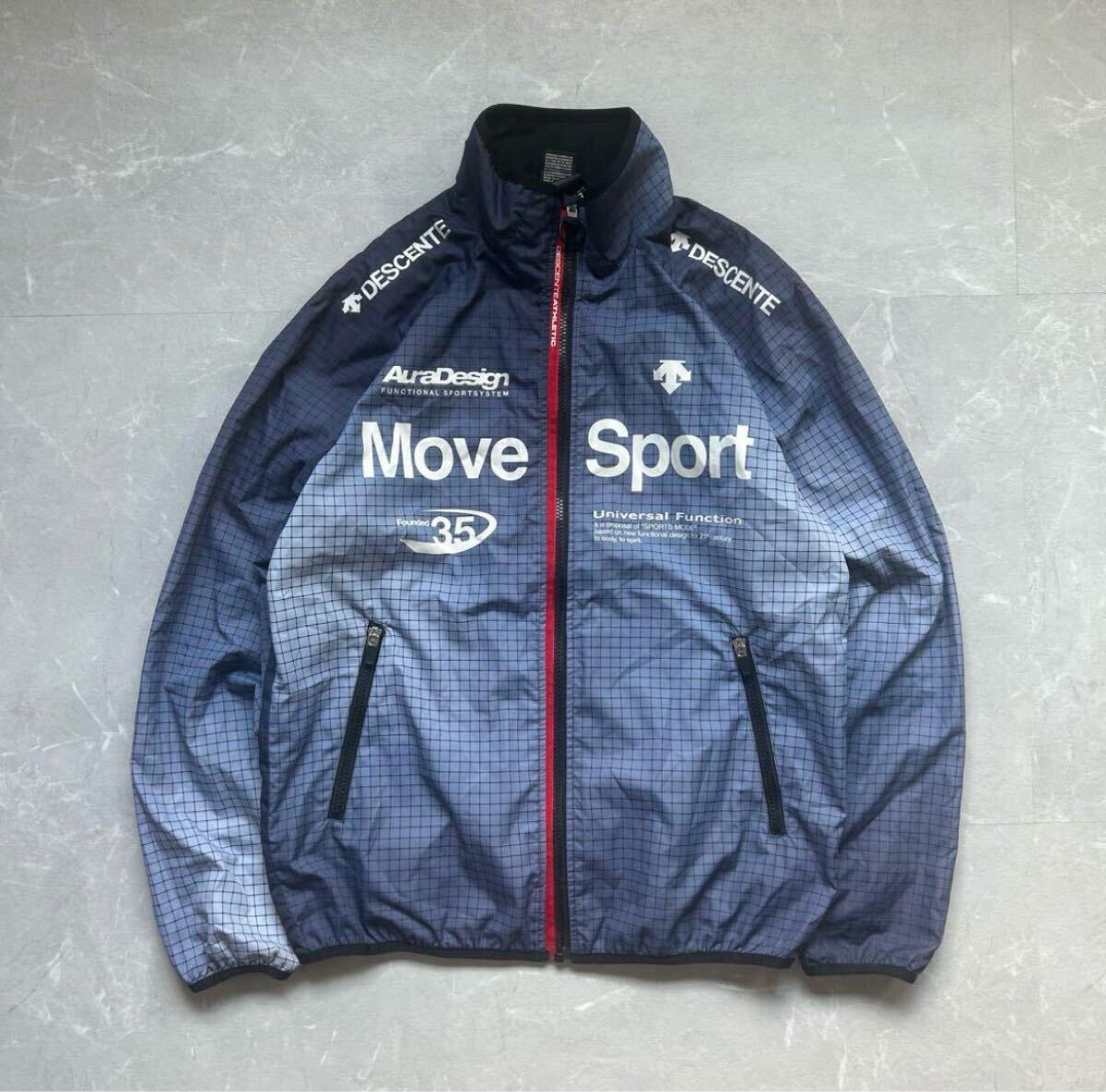 DESCENTE ナイロンジャケット Move Sport チェック メンズ M グラフチェック柄 ウインドブレーカー ジャージ デサント ゴルフ ブルゾン 上拍卖