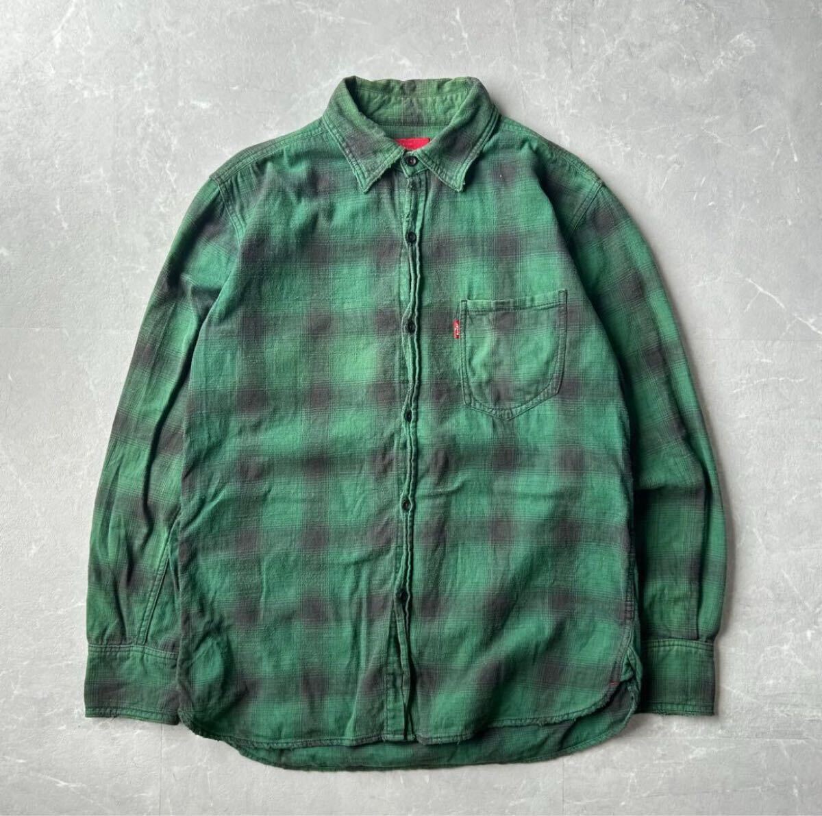 90s 00s Levi's オンブレチェックシャツ vintage usa古着 L ネルシャツ ヴィンテージ グリーン 長袖 コットン シャドー キムタク 山田蓮 拍卖