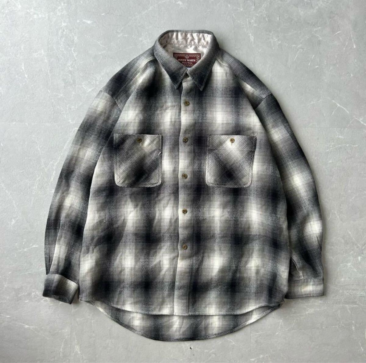 90s unknown オンブレチェックシャツ vintage レーヨン 古着 ヴィンテージ ネルシャツ 長袖 usa アメリカ アメカジ 山田蓮 60s 50s 復刻 M拍卖