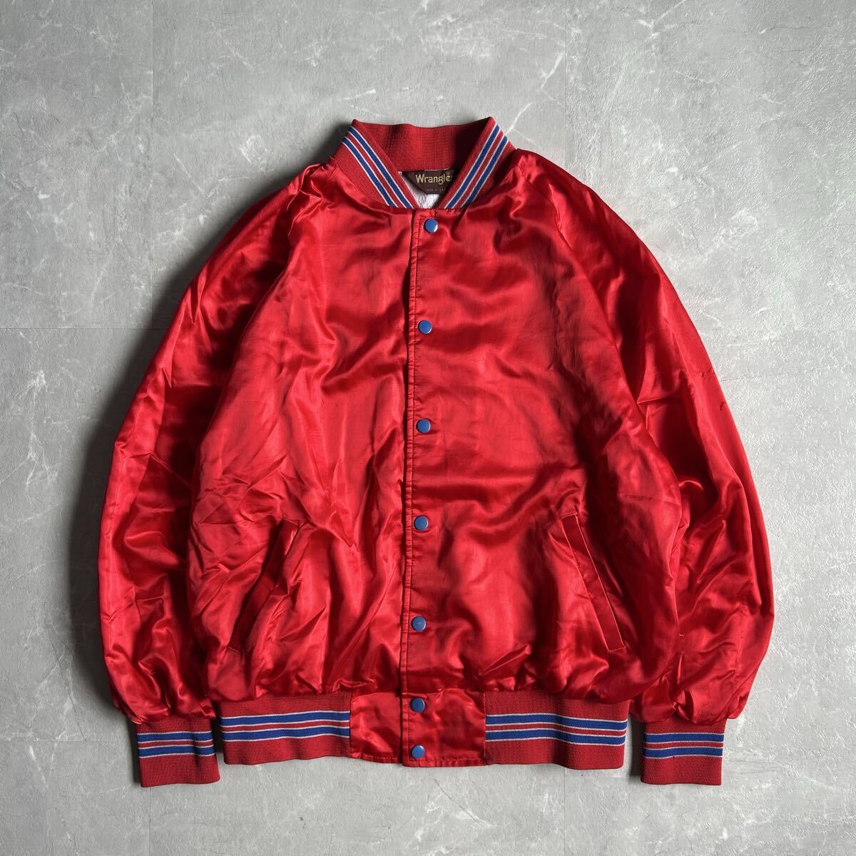 70s USA製 Wrangler ナイロン スタジャン 古着 ヴィンテージ 短丈 ナイロンジャケット アメリカ製 80s 90s ラングラー レッド ブルゾン L拍卖