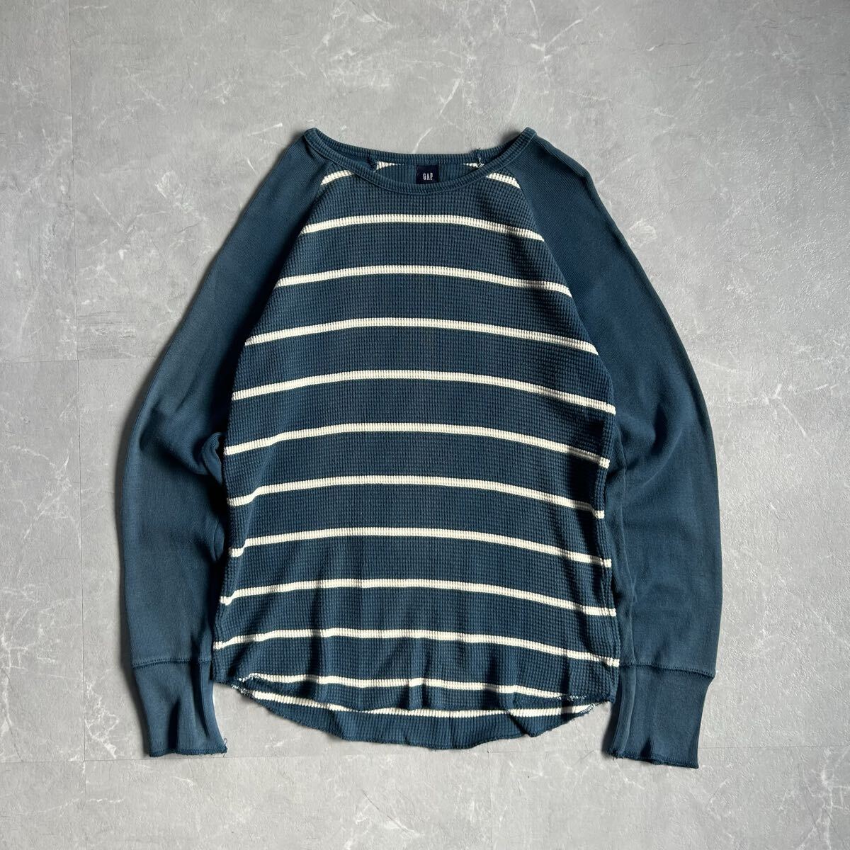 00s OLD GAP ラグラン ロンt ボーダー サーマル 古着 短丈 ブルー オールドギャップ cityboy y2k citygirl 長袖 ツートン 希少 archive拍卖