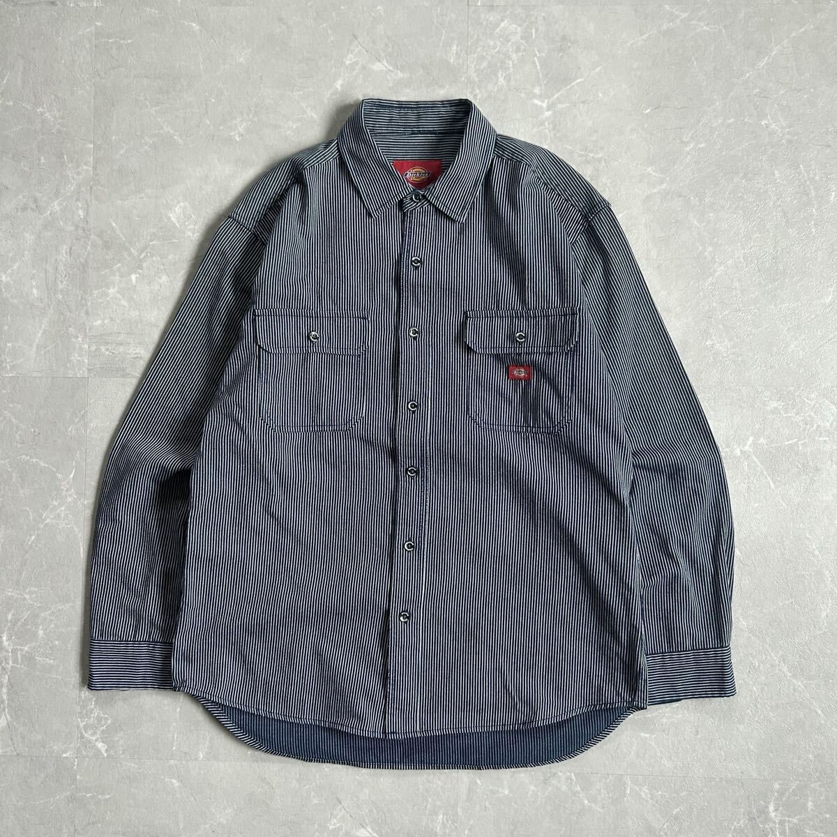 00s~ Dickies ヒッコリーシャツ ストライプ デニム メンズXL 長袖 ワークシャツ コットン ダンガリー ディッキーズ 古着 usa アメカジ 90s拍卖