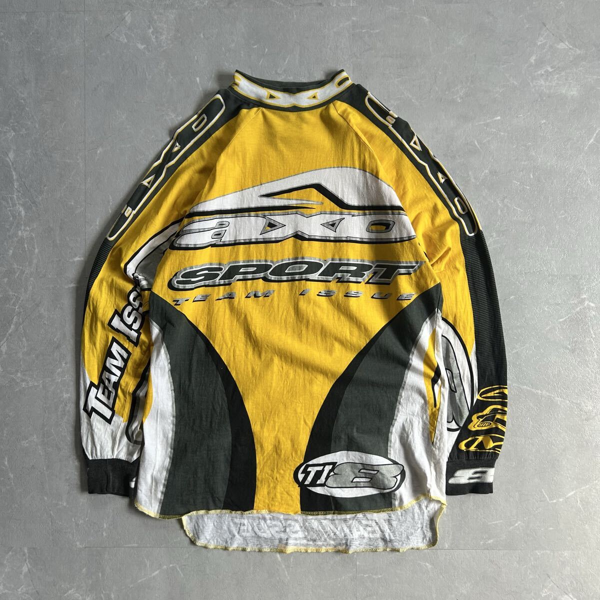 90s AXO レーシング ロンt モトクロス シャツ バイク ヴィンテージ M 長袖 シャツ コットン イエロー TEAM ISSUE cityboy 古着 拍卖