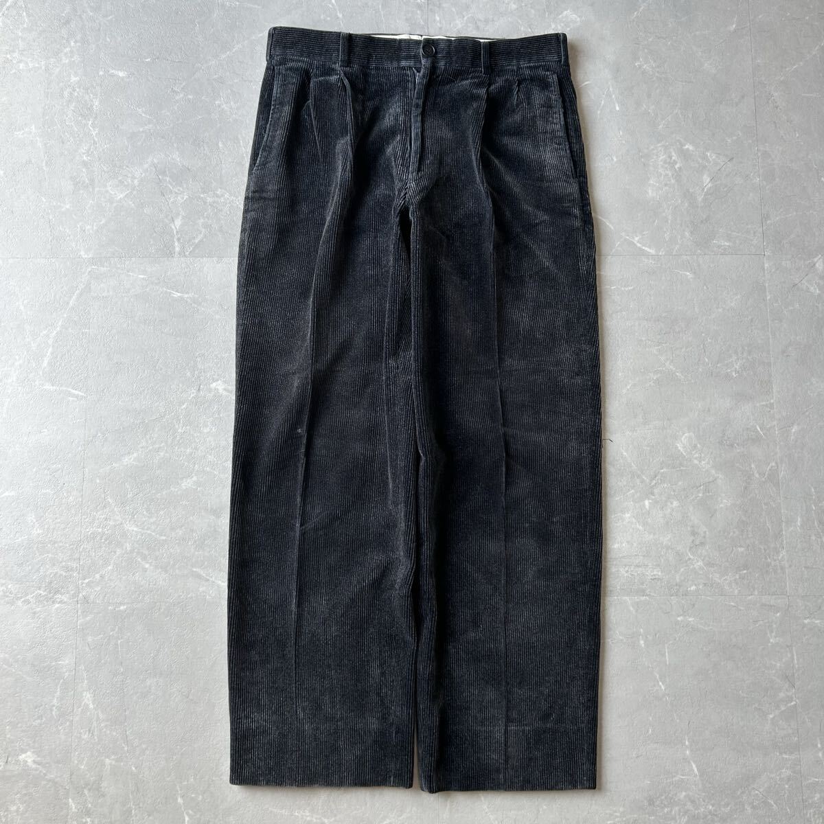 90s OLD コーデュロイ ツータックスラックス 太畝 ネイビー 古着 ワイド 2タック コーデュロイパンツ バギー ストレート vintage cityboy 拍卖