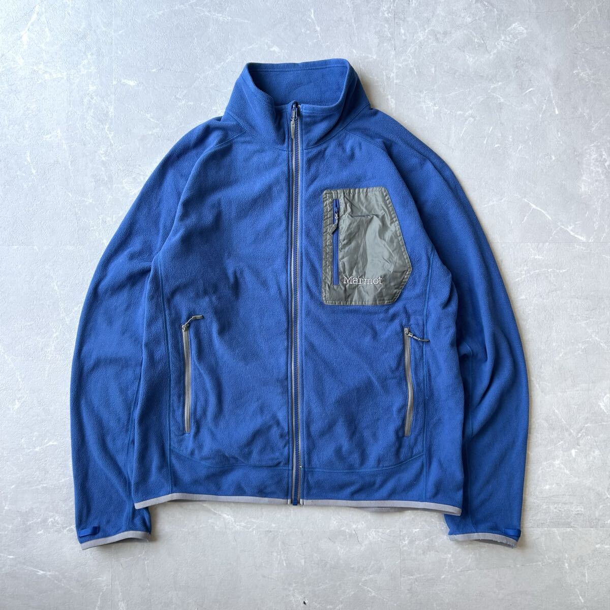 Marmot フリースジャケット POLARTEC メンズL ブルー 短丈 古着 ポーラテック ジップアップ 登山 アウトドア cityboy マーモット 90s 00s拍卖