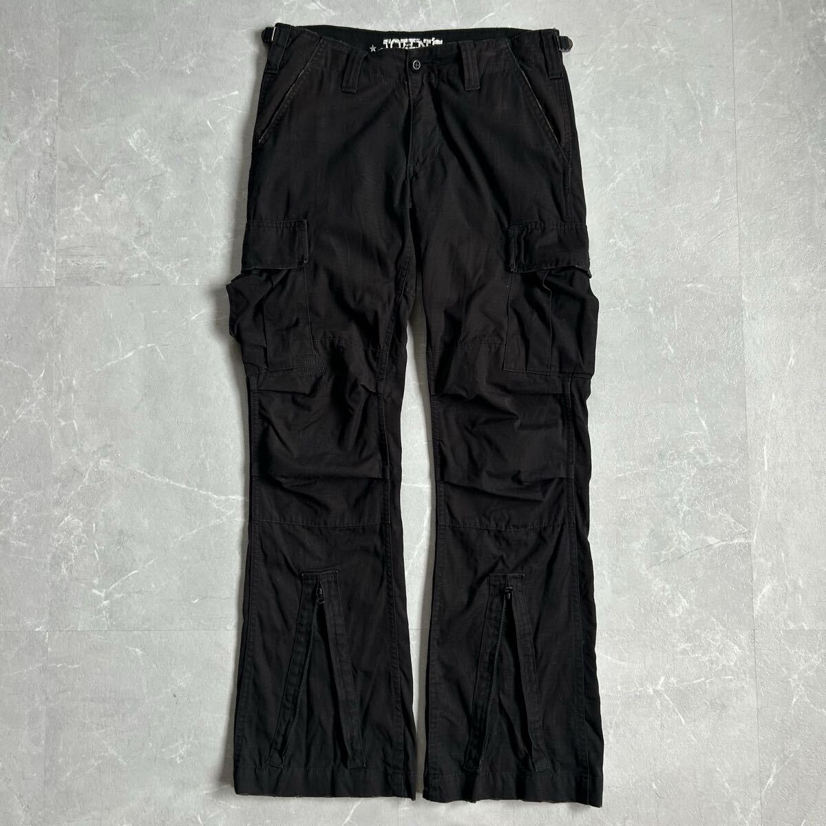 ALPHA INDUSTRIES フレアカーゴパンツ ユーティリティ 黒 リップストップ 00s Y2K 90s archive コットン ブラック ミリタリー古着 アルファ拍卖