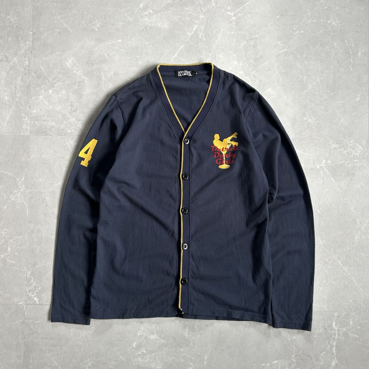 HYSTERIC GLAMOUR カーディガン コットン ネイビー ヒステリックグラマー ヒスガール メンズM 裏原 cityboy 古着 短丈 ニット セーター OLD拍卖