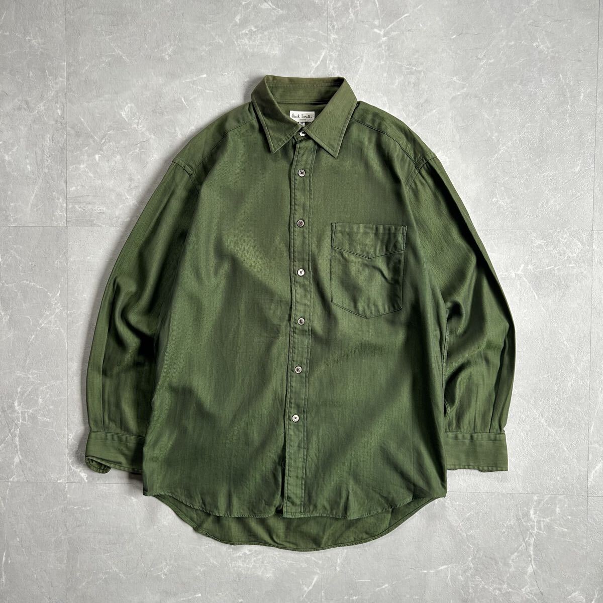 Paul Smith London オックスフォードシャツ 開襟 ポールスミス グリーン コットン vintage 長袖 ビジネス 古着 カジュアル スーツ メンズM拍卖