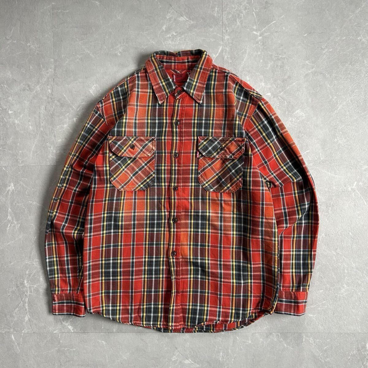 90s Levi's REDTAB 鬼フェード ヘビーネルシャツ メンズM ヘビネル アラスカ USA古着 vintage アメカジ コットン チェック リーバイス 短丈拍卖