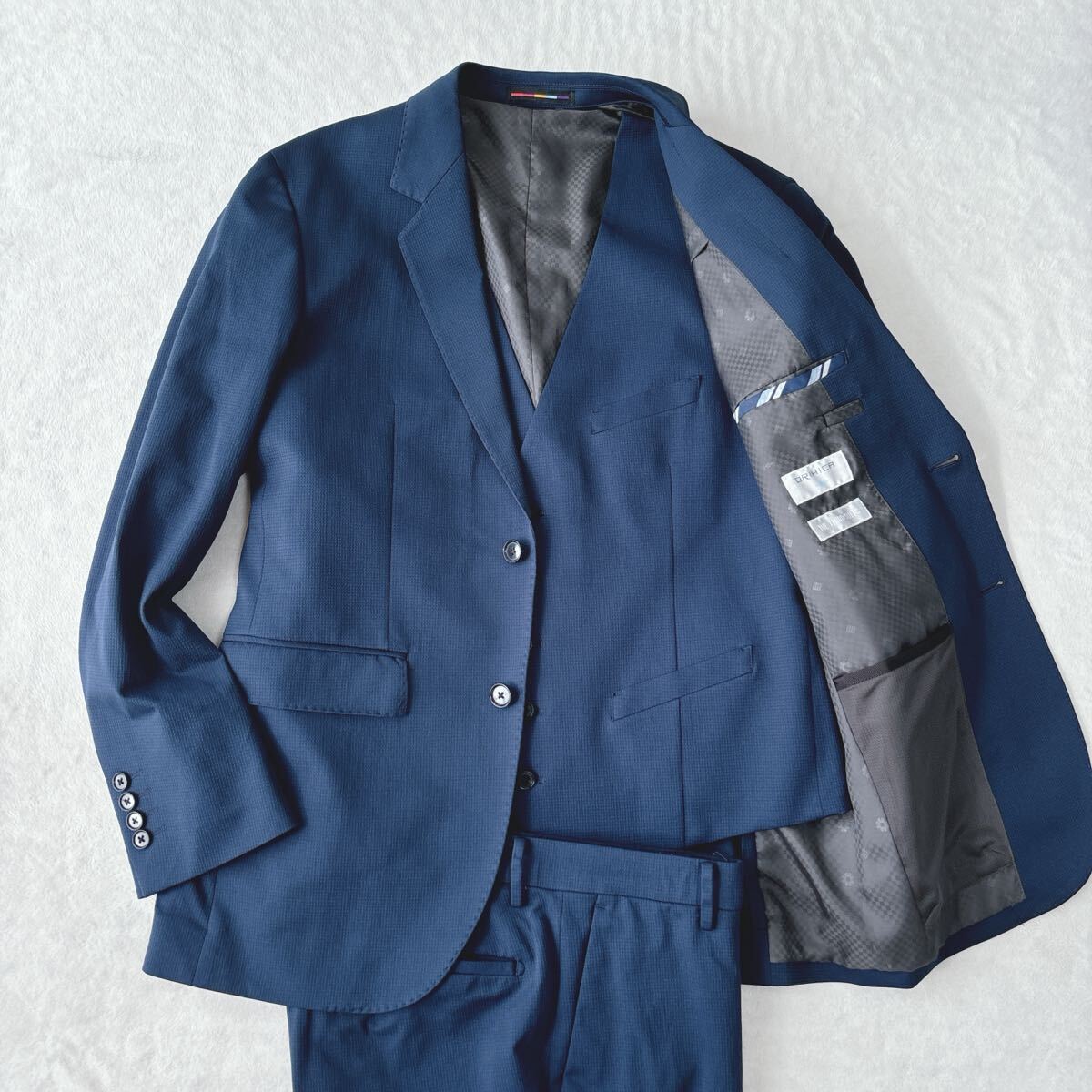 【美品】オリヒカ ORIHICA スリーピーススーツ 紳士服 ビジネスマン ストレッチ製 テーラードジャケット ジレ ベスト スラックス拍卖