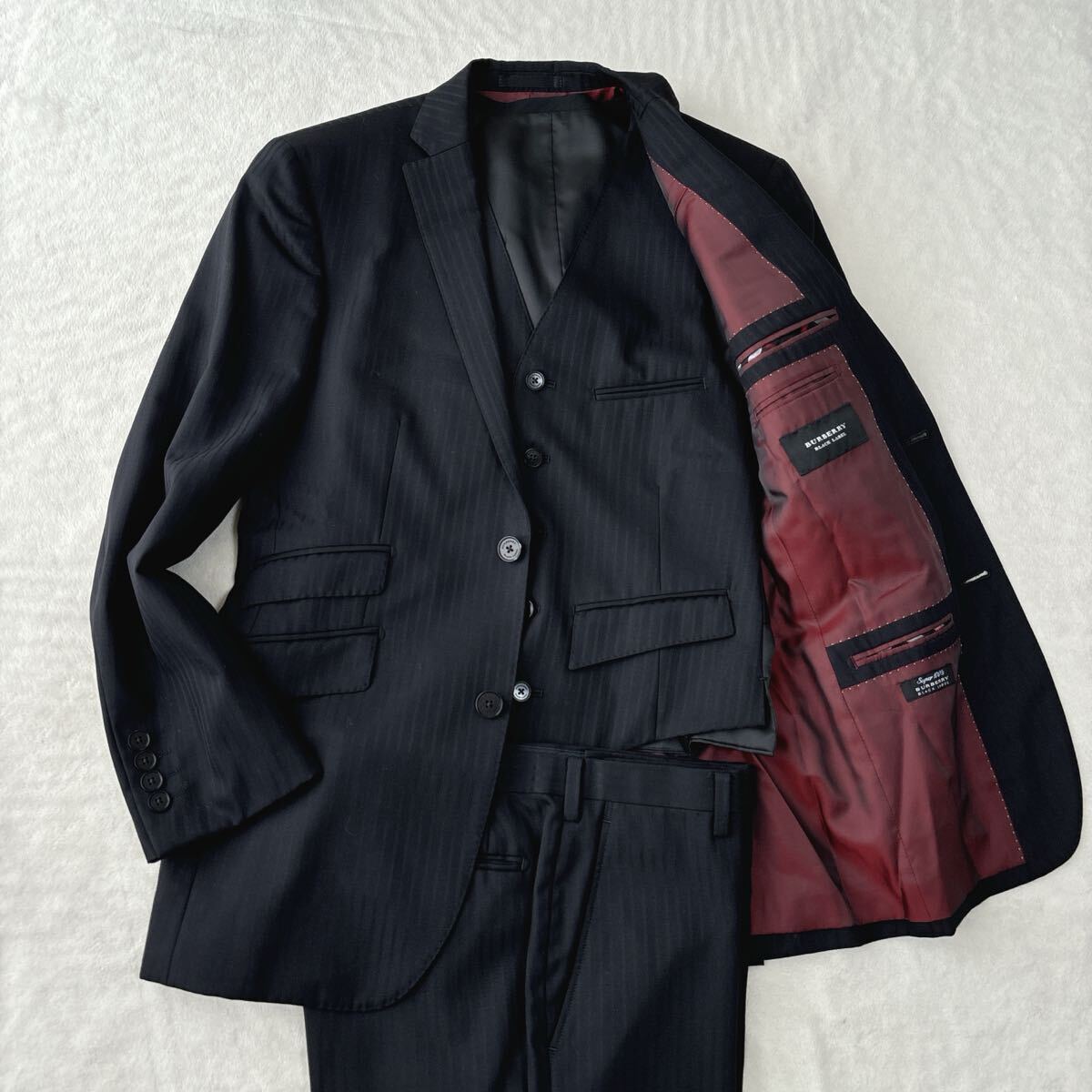 【美品】バーバリーブラックレーベル スリーピーススーツ セットアップ ブラック Burberry Black Label テーラードジャケット拍卖