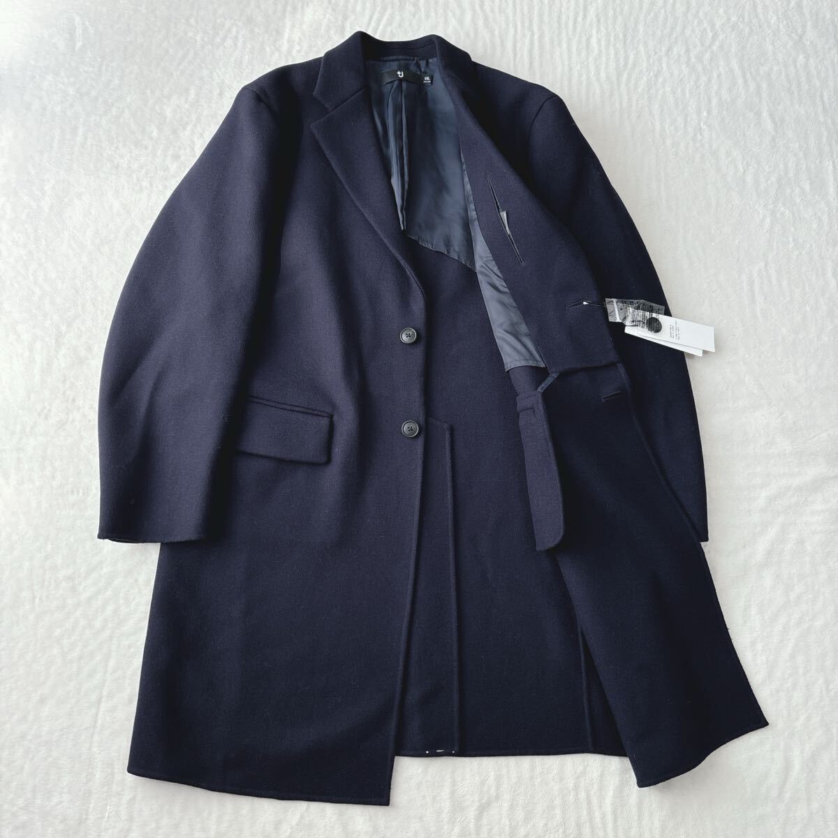 【未使用タグ付き】+J ユニクロ ジルサンダーコラボ チェスターコート 紺色 UNIQLO JILSANDER 大きめサイズ 紳士服 定価3万円拍卖