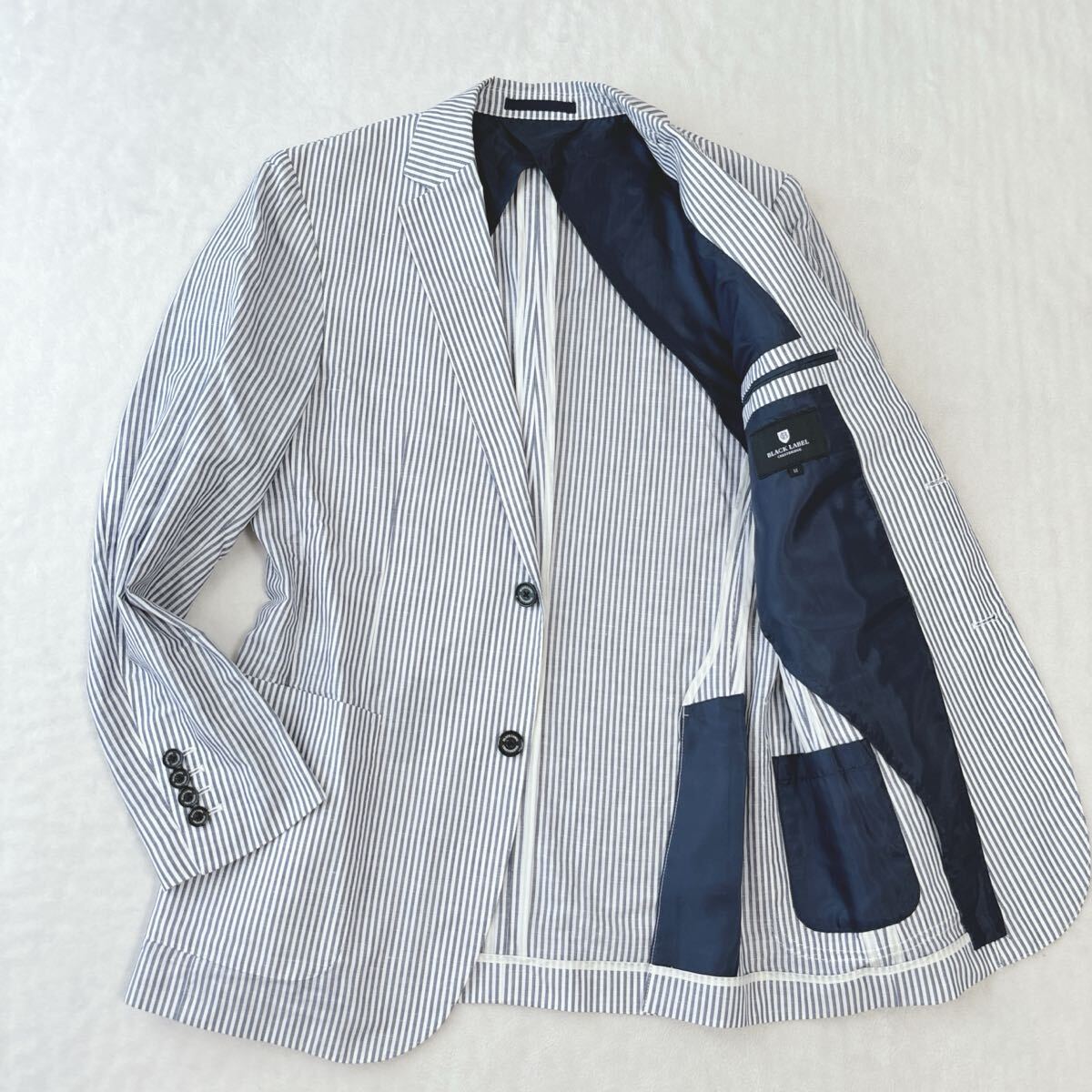 【美品】ブラックレーベルクレストブリッジ テーラードジャケット ストライプ 麻 リネン ブートニエール BLACK LABEL CRESTBRIDGE拍卖