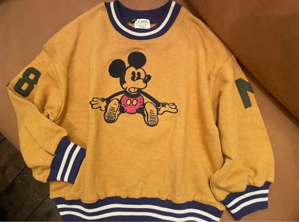 F.O.KIDS エフオーキッズディズニーキャラクターミッキー トレーナースウェットR511124裏毛 マスタード 140㎝拍卖
