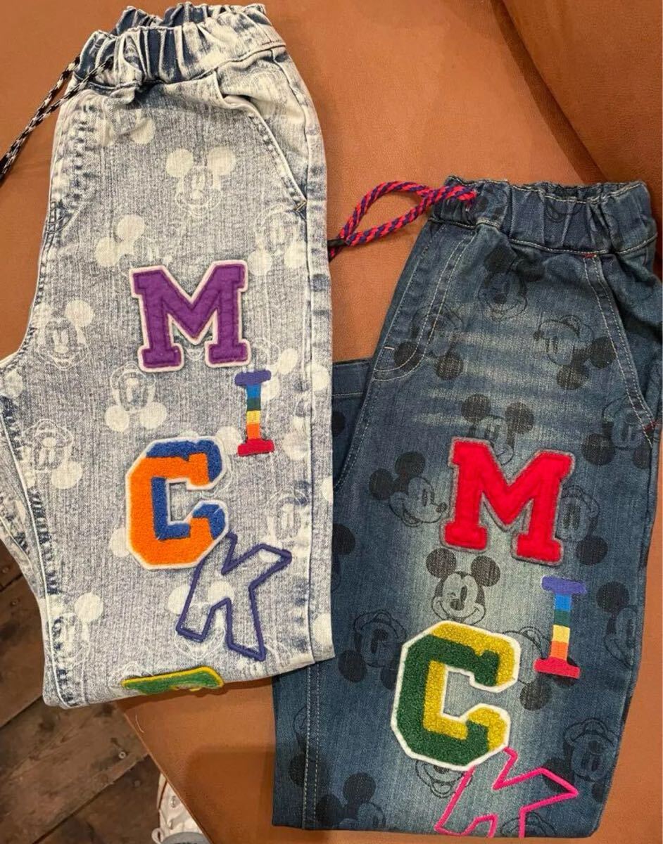 新作☆エフオーキッズ ディズニーキャラクターアップリケデニムパンツミッキーマウスR521054ストレッチあり。ネイビーブルー 140㎝拍卖