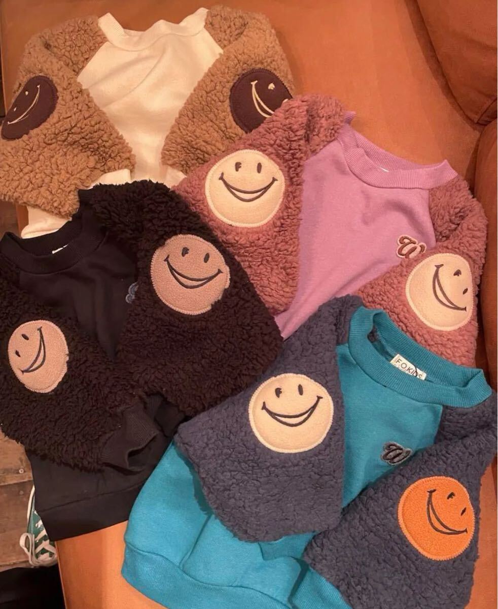 セールですエフオーキッズ袖ボアFOスマイルパッチトレーナーR511034裏起毛ブラック 110㎝拍卖