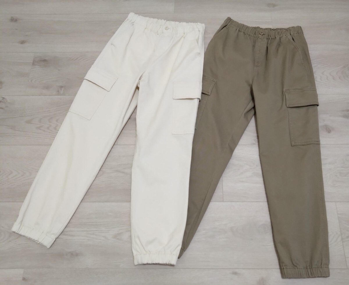 美品★ユニクロキッズ★カーゴパンツ2枚セット★150cm★オフホワイト/カーキ★ガールズ/ジュニア/UNIQLO/ダンス拍卖