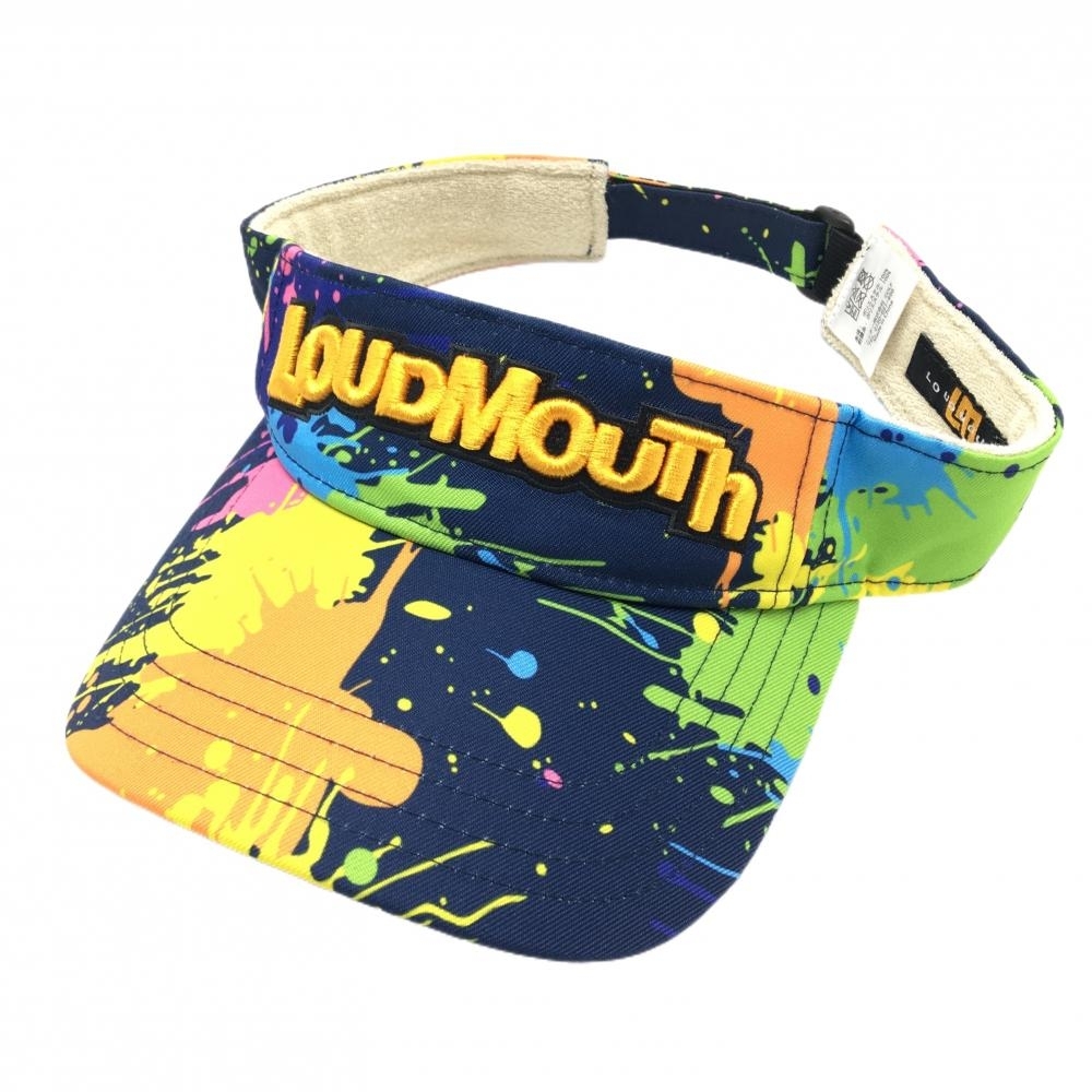 【美品】ラウドマウス サンバイザー ネイビー×マルチカラー ブラスターピース 総柄 ゴルフウェア LOUDMOUTH拍卖