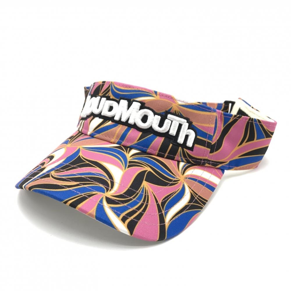 【超美品】ラウドマウス サンバイザー ブラウン×ブルー×ピンク アプリコットブランディー 総柄 ゴルフウェア LOUDMOUTH拍卖